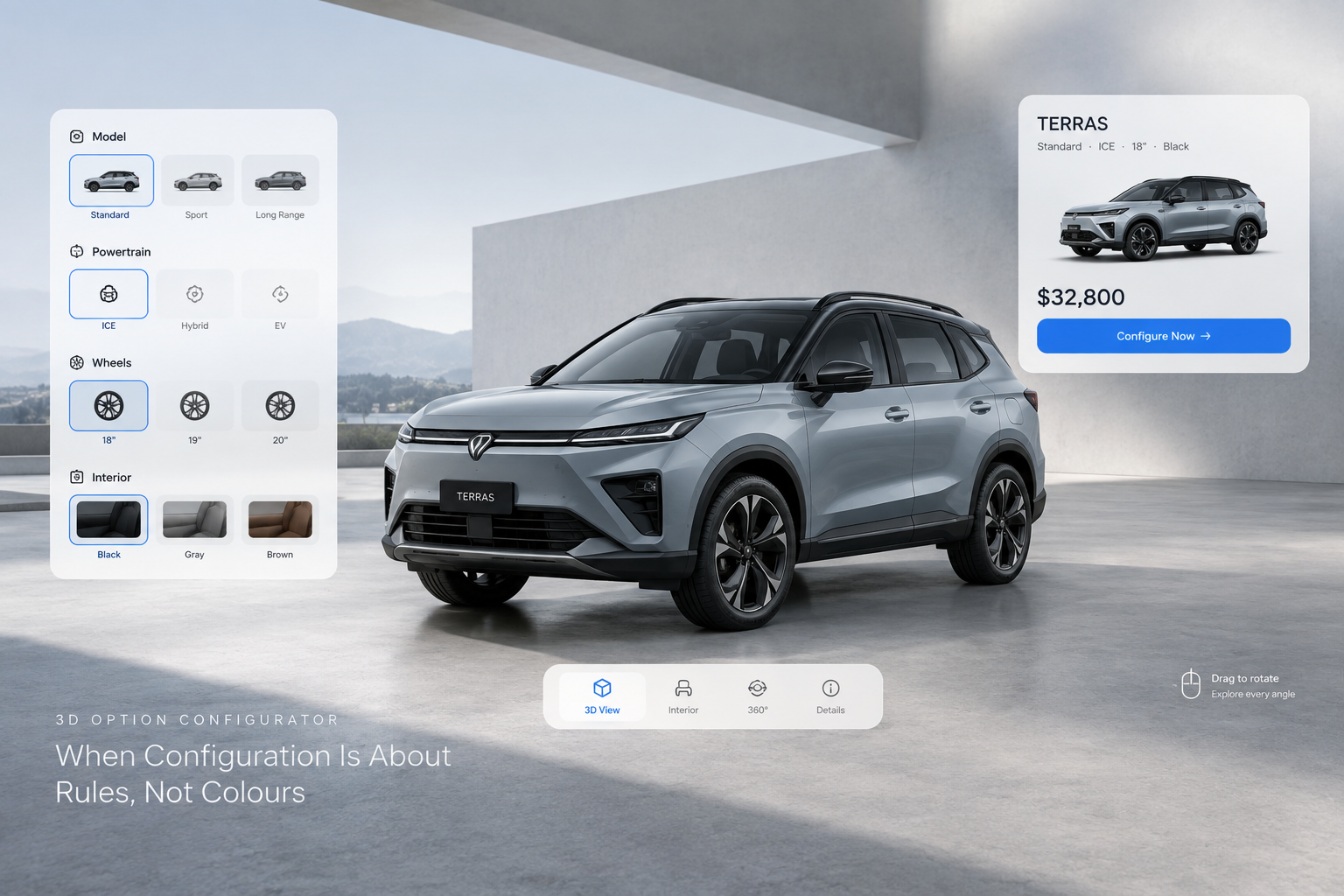 3D Option Configurator: When Configuration Is About Rules, Not Colours